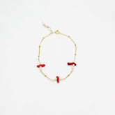 Браслет из позолоченной ветки красного коралла и жемчуга